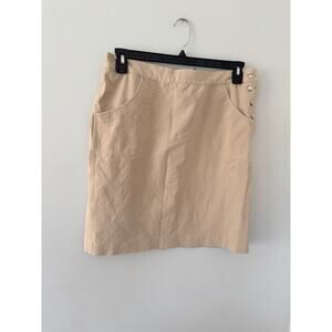 Lauren Ralph Lauren Premium Tan Cotton Skirt Silver Side Buttons Sz 12